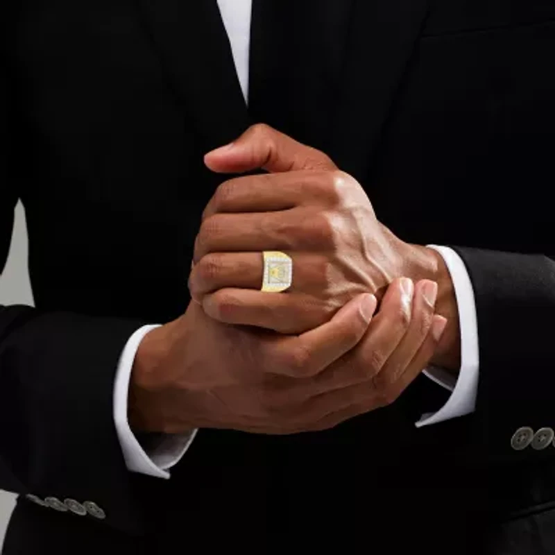 J / I3) Mens 1/ CT. T.W. Natural White Diamond 10K Gold Cocktail Ring