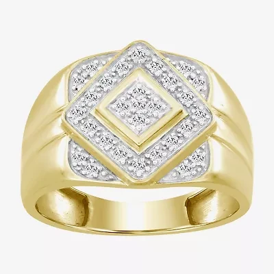 J / I3) Mens 1/ CT. T.W. Natural White Diamond 10K Gold Cushion Cocktail Ring