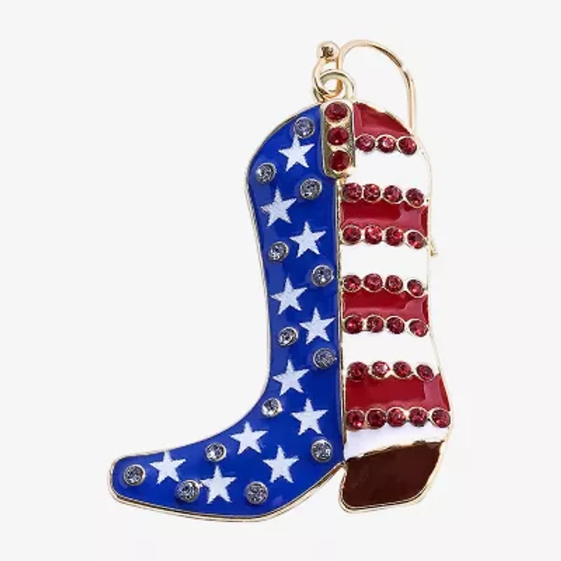 Mixit American Flag Cowboy Boot Womens Star Drop Earrings