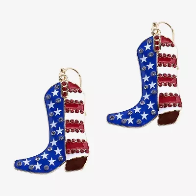Mixit American Flag Cowboy Boot Womens Star Drop Earrings