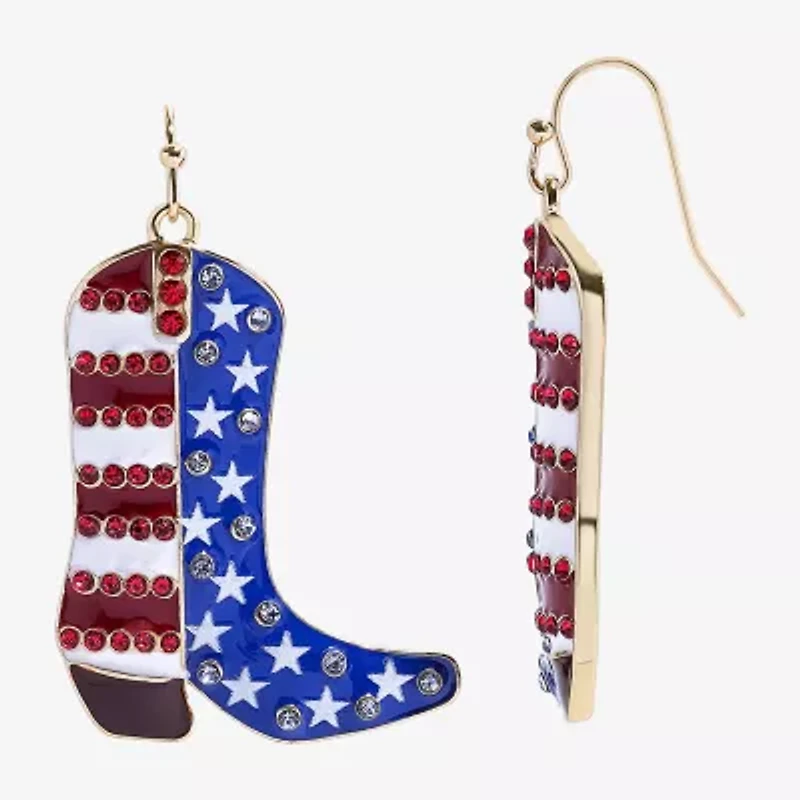 Mixit American Flag Cowboy Boot Womens Star Drop Earrings