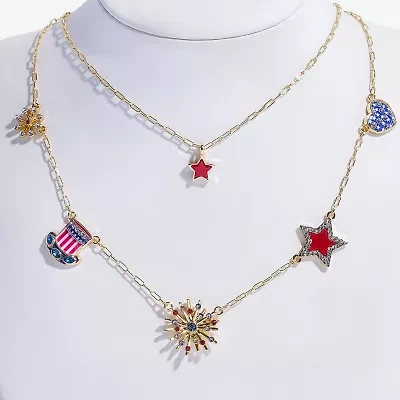 Mixit 4th Of July Layered Charm Womens 18 Inch Strand Necklace