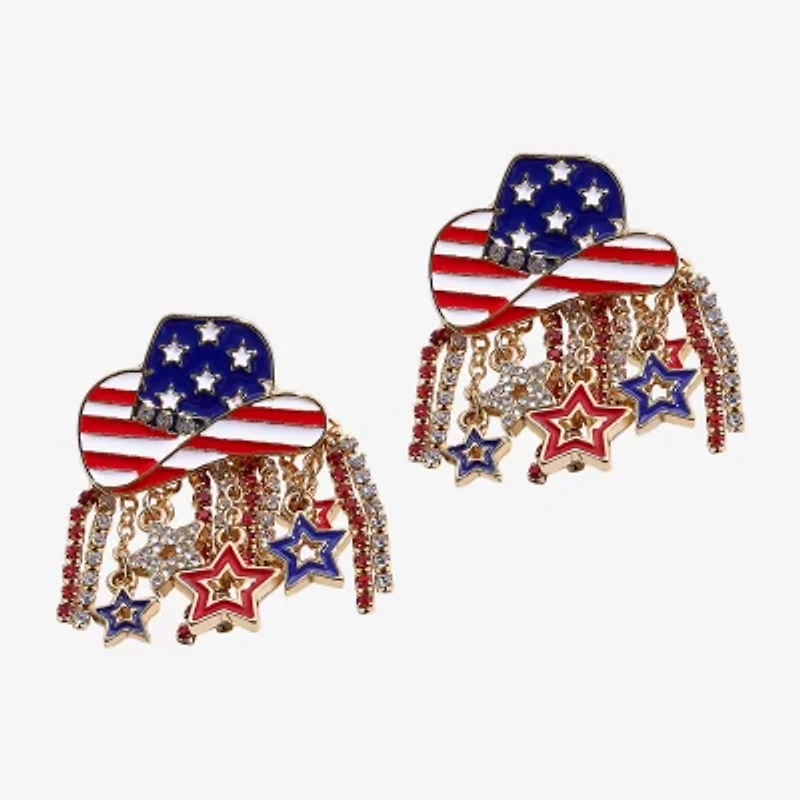 Mixit 4th Of July Cowboy Hat Fringe Womens Star Drop Earrings