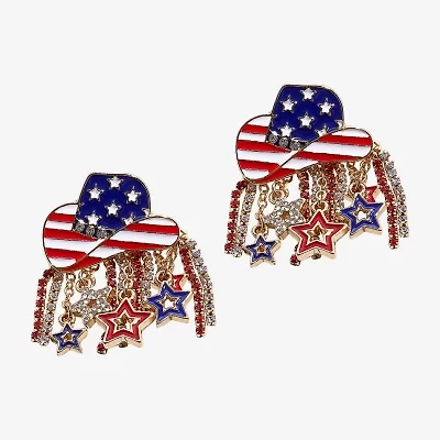 Mixit 4th Of July Cowboy Hat Fringe Womens Star Drop Earrings