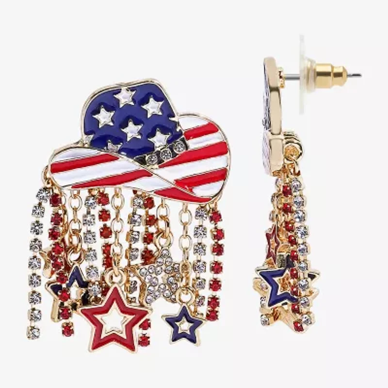 Mixit 4th Of July Cowboy Hat Fringe Womens Star Drop Earrings