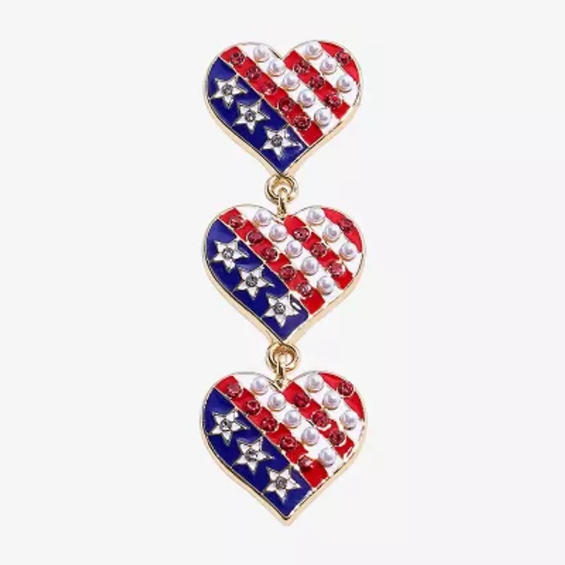 Mixit American Flag Womens Heart Star Drop Earrings