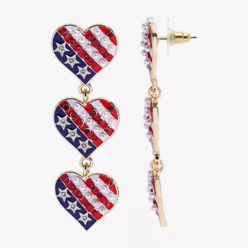 Mixit American Flag Womens Heart Star Drop Earrings