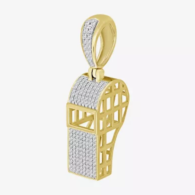J / I3) Mens 1/ CT. T.W. Natural White Diamond 10K Gold Over Silver Pendant