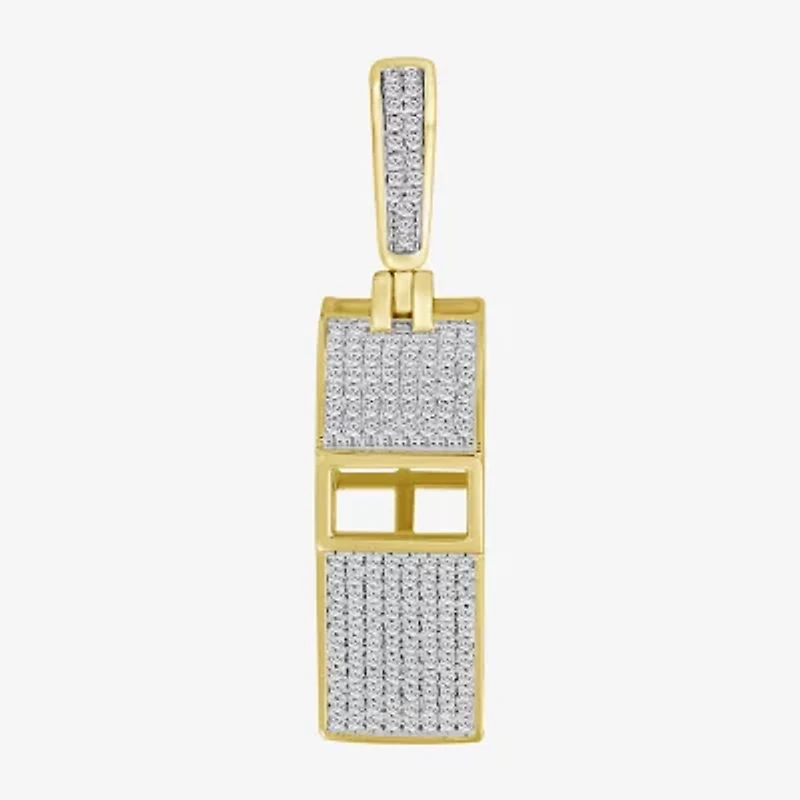 J / I3) Mens 1/ CT. T.W. Natural White Diamond 10K Gold Over Silver Pendant