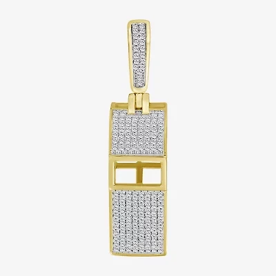 J / I3) Mens 1/ CT. T.W. Natural White Diamond 10K Gold Over Silver Pendant