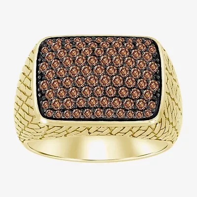 (Brown / I3) Mens 1 CT. T.W. Natural Champagne Diamond 10K Gold Cushion Cocktail Ring