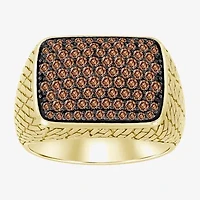 (Brown / I3) Mens 1 CT. T.W. Natural Champagne Diamond 10K Gold Cushion Cocktail Ring