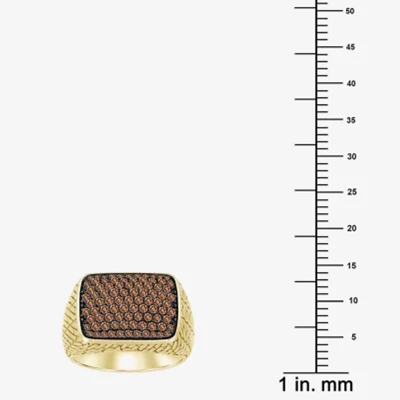 (Brown / I3) Mens 1 CT. T.W. Natural Champagne Diamond 10K Gold Cushion Cocktail Ring