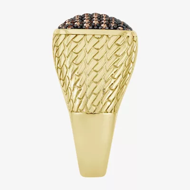 (Brown / I3) Mens 1 CT. T.W. Natural Champagne Diamond 10K Gold Cushion Cocktail Ring