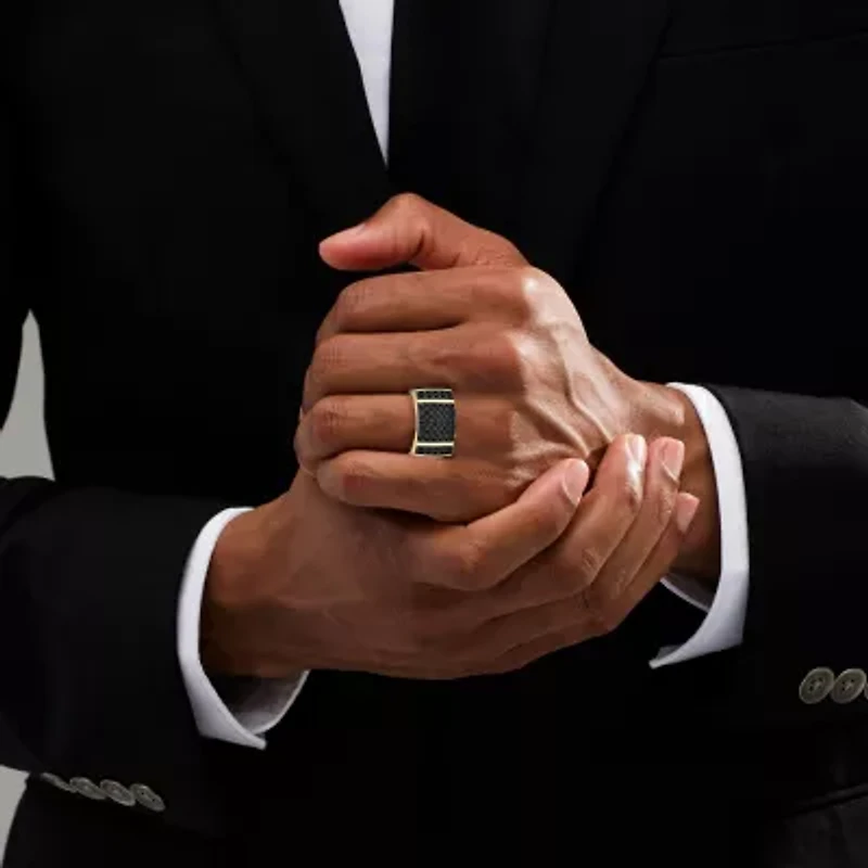 Black / I3) Mens 1/ CT. T.W. Natural Black Diamond 10K Gold Cocktail Ring