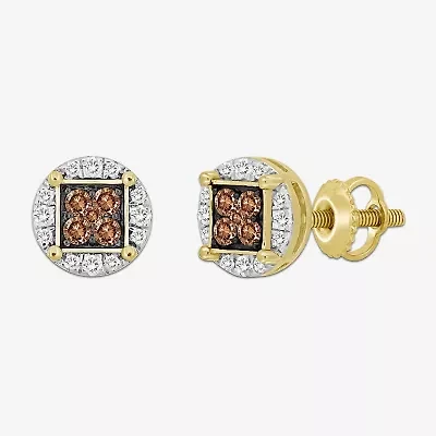 (Brown / I3) 3/4 CT. T.W. Natural Champagne Diamond 10K Gold 10mm Round Stud Earrings