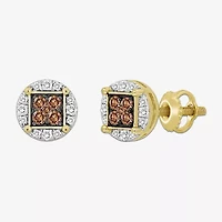 (Brown / I3) 3/4 CT. T.W. Natural Champagne Diamond 10K Gold 10mm Round Stud Earrings