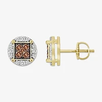(Brown / I3) 3/4 CT. T.W. Natural Champagne Diamond 10K Gold 10mm Round Stud Earrings