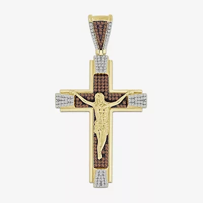 Crucifix (Brown / I3) Mens 1/2 CT. T.W. Natural Champagne Diamond 10K Gold Cross Pendant