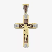Crucifix (Brown / I3) Mens 1/2 CT. T.W. Natural Champagne Diamond 10K Gold Cross Pendant