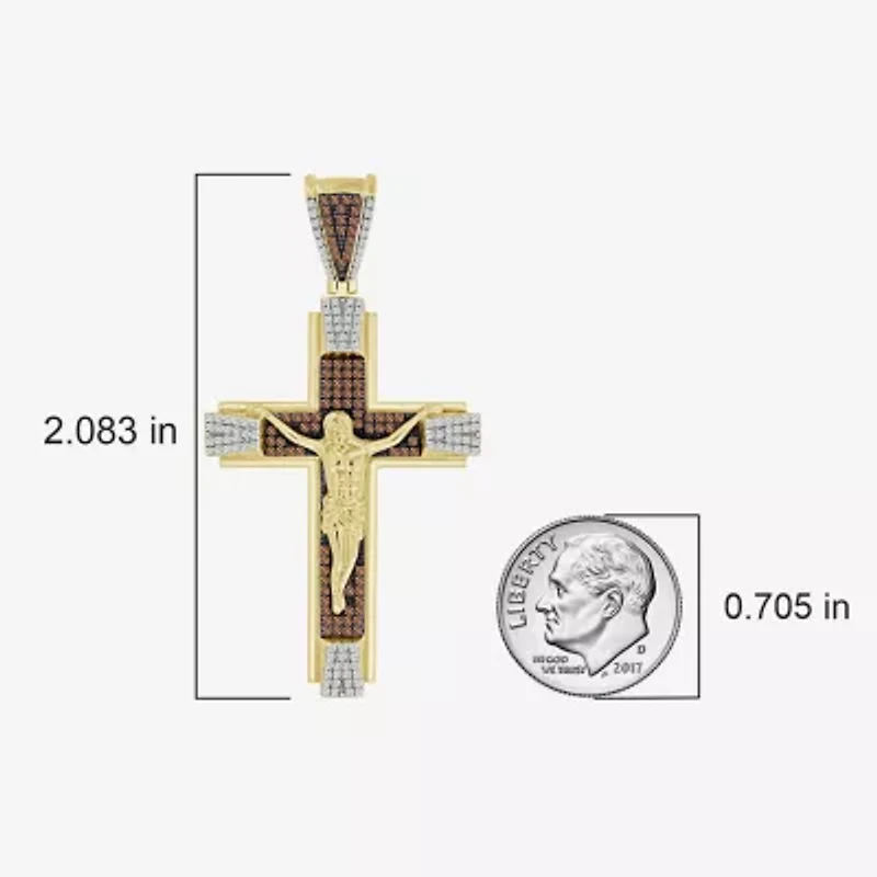 Crucifix (Brown / I3) Mens 1/2 CT. T.W. Natural Champagne Diamond 10K Gold Cross Pendant