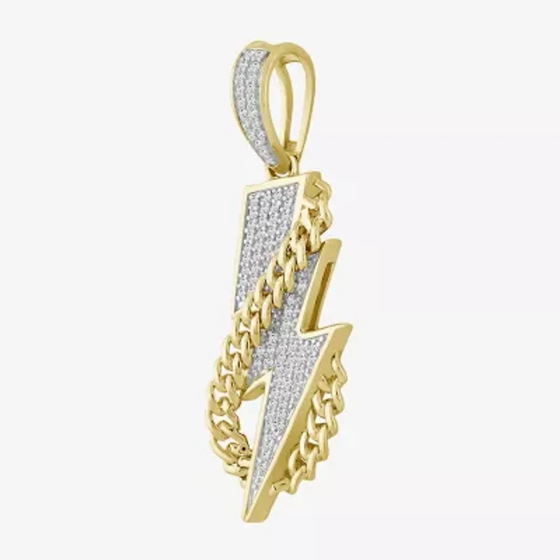 J / I3) Mens 1/ CT. T.W. Natural White Diamond 10K Gold LIghtning Bolt Pendant