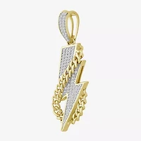 J / I3) Mens 1/ CT. T.W. Natural White Diamond 10K Gold LIghtning Bolt Pendant