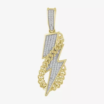 J / I3) Mens 1/ CT. T.W. Natural White Diamond 10K Gold LIghtning Bolt Pendant