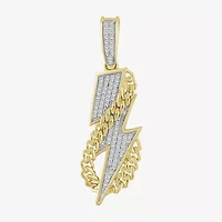 J / I3) Mens 1/ CT. T.W. Natural White Diamond 10K Gold LIghtning Bolt Pendant