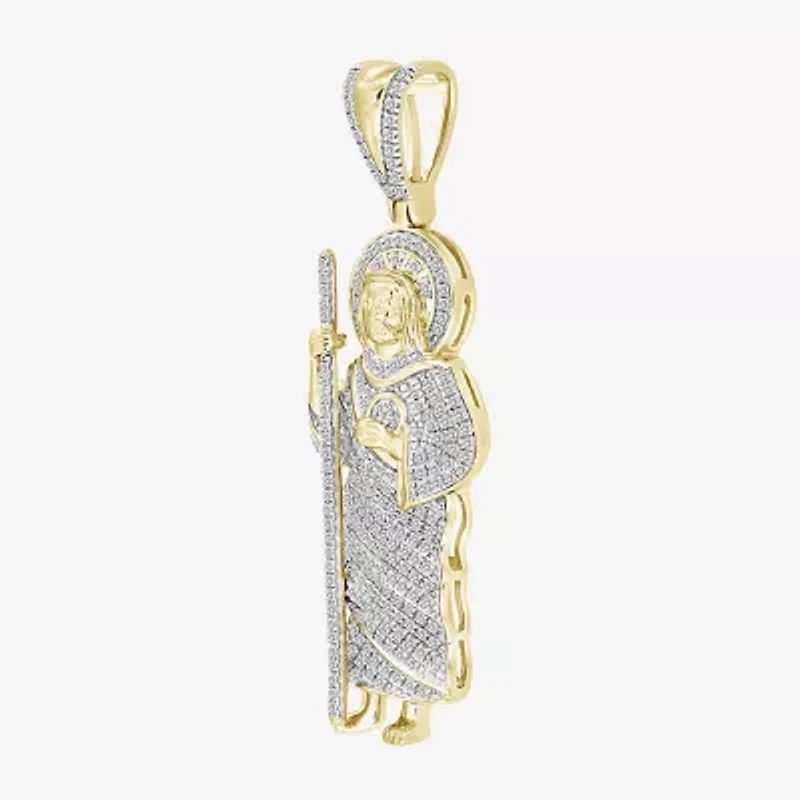 (J / I3) Mens 1/2 CT. T.W. Natural White Diamond 10K Gold Pendant