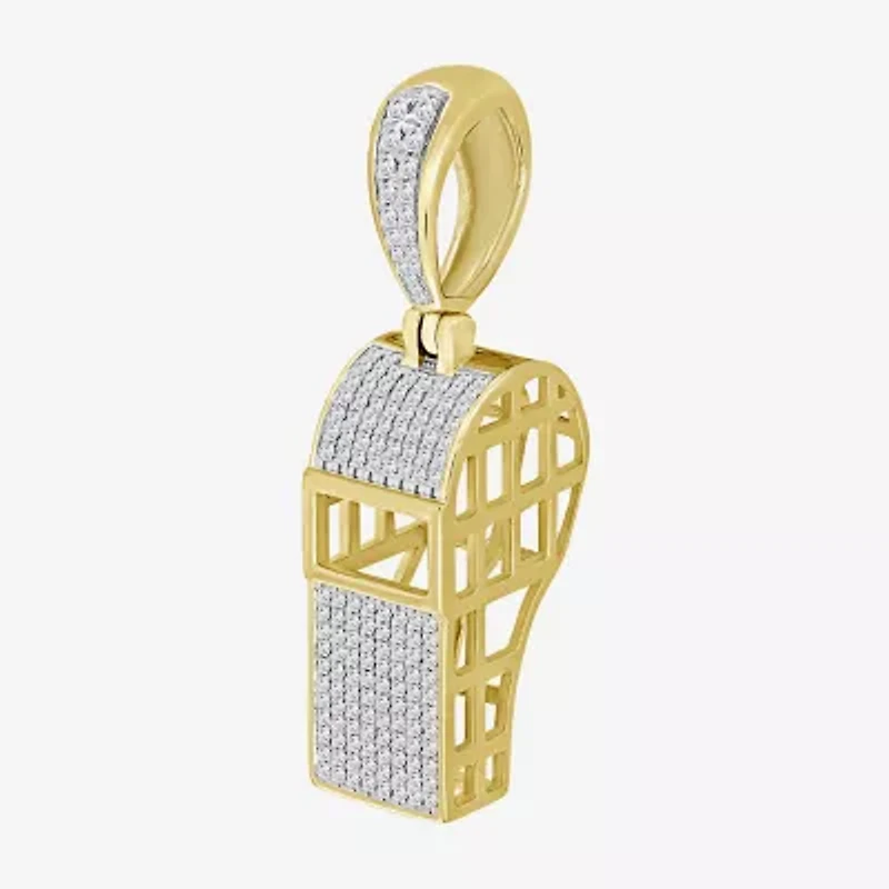 (J / I3) Mens 1/3 CT. T.W. Natural White Diamond 10K Gold Pendant