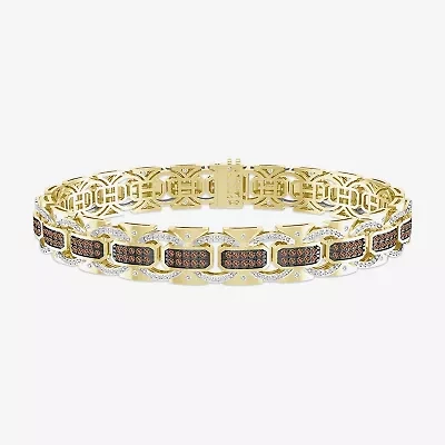 (Brown / I3) Mens 10K Gold Semisolid Link Bracelet