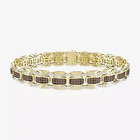 (Brown / I3) Mens 10K Gold Semisolid Link Bracelet