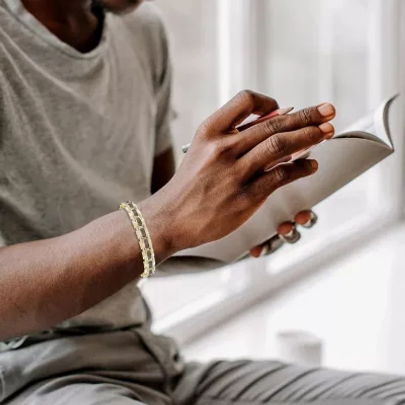 (Brown / I3) Mens 10K Gold Semisolid Link Bracelet