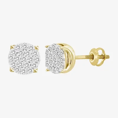 (J / I3) 1/2 CT. T.W. Natural White Diamond 10K Gold 7.7mm Oval Stud Earrings