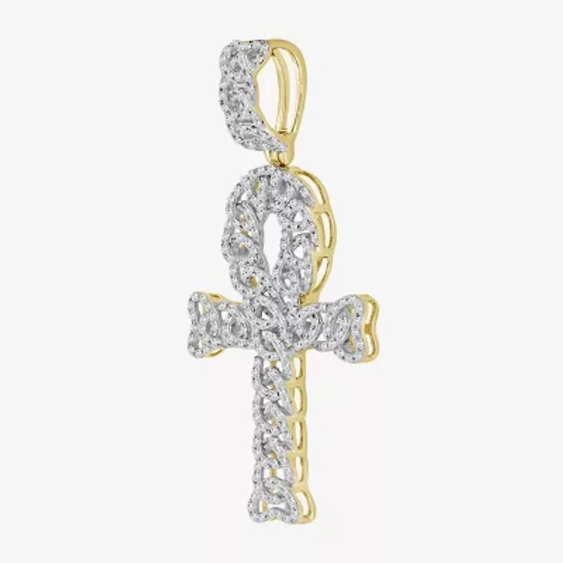 Ankh (J / I3) Mens 1/2 CT. T.W. Natural White Diamond 10K Gold Cross Pendant