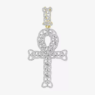 Ankh (J / I3) Mens 1/2 CT. T.W. Natural White Diamond 10K Gold Cross Pendant