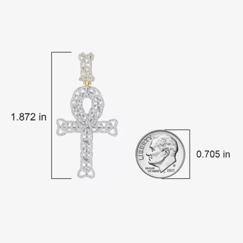 Ankh (J / I3) Mens 1/2 CT. T.W. Natural White Diamond 10K Gold Cross Pendant