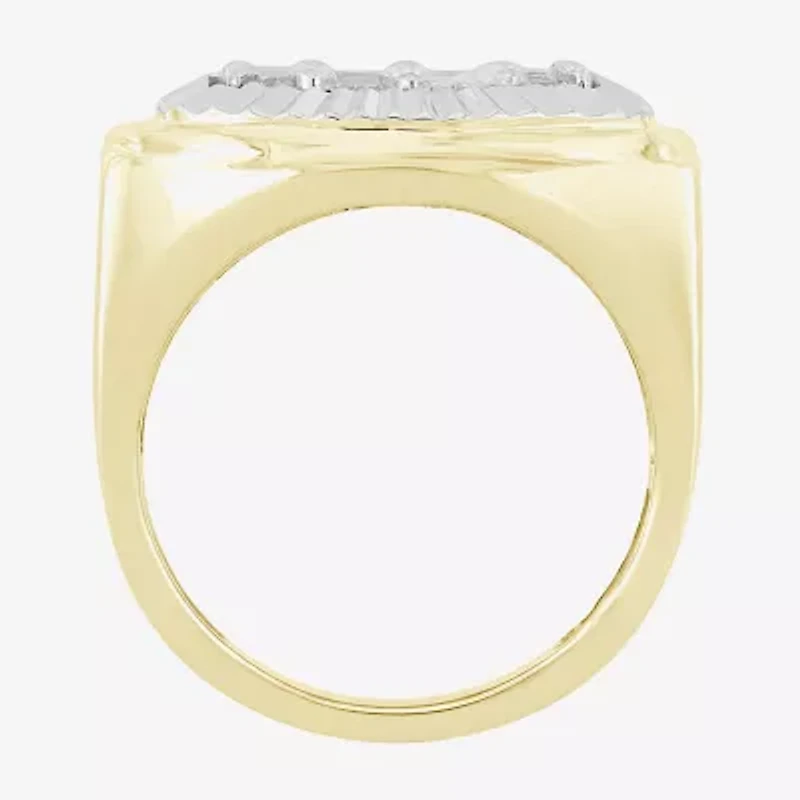 (J / I3) Mens 1/4 CT. T.W. Natural White Diamond 10K Gold Cushion Halo Cocktail Ring