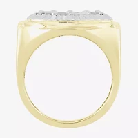 (J / I3) Mens 1/4 CT. T.W. Natural White Diamond 10K Gold Cushion Halo Cocktail Ring