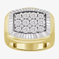 (J / I3) Mens 1/4 CT. T.W. Natural White Diamond 10K Gold Cushion Halo Cocktail Ring