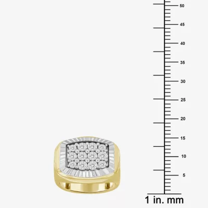 (J / I3) Mens 1/4 CT. T.W. Natural White Diamond 10K Gold Cushion Halo Cocktail Ring