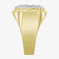(J / I3) Mens 1/4 CT. T.W. Natural White Diamond 10K Gold Cushion Halo Cocktail Ring