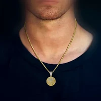 J / I3) Mens 1/5 CT. Natural White Diamond 10K Gold Pendant