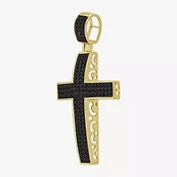 Cross (Black / I3) Mens 1/2 CT. T.W. Natural Black Diamond 10K Gold Cross Pendant