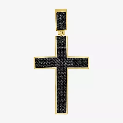 Cross (Black / I3) Mens 1/2 CT. T.W. Natural Black Diamond 10K Gold Cross Pendant