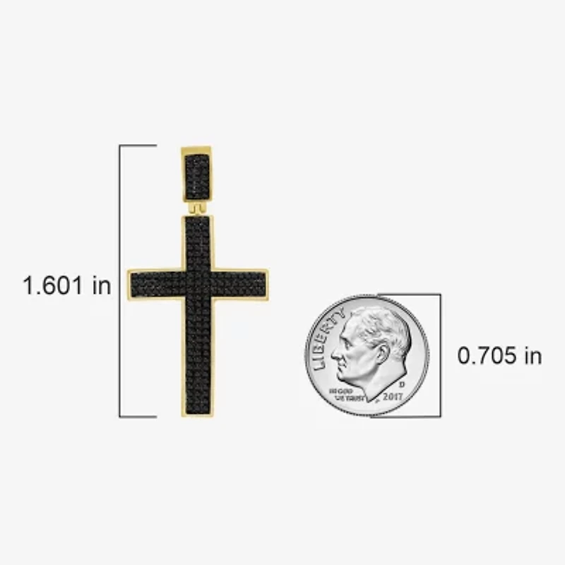 Cross (Black / I3) Mens 1/2 CT. T.W. Natural Black Diamond 10K Gold Cross Pendant