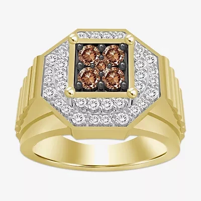 (Brown / I3) Mens 3/4 CT. T.W. Natural Champagne Diamond 10K Gold Cocktail Ring