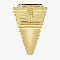 (Black / I3) Mens 3/4 CT. T.W. Natural Black Diamond 10K Gold Cushion Halo Cocktail Ring