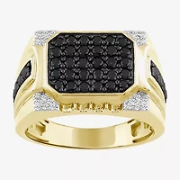 (Black / I3) Mens 1 1/2 CT. T.W. Natural Black Diamond 10K Gold Cocktail Ring